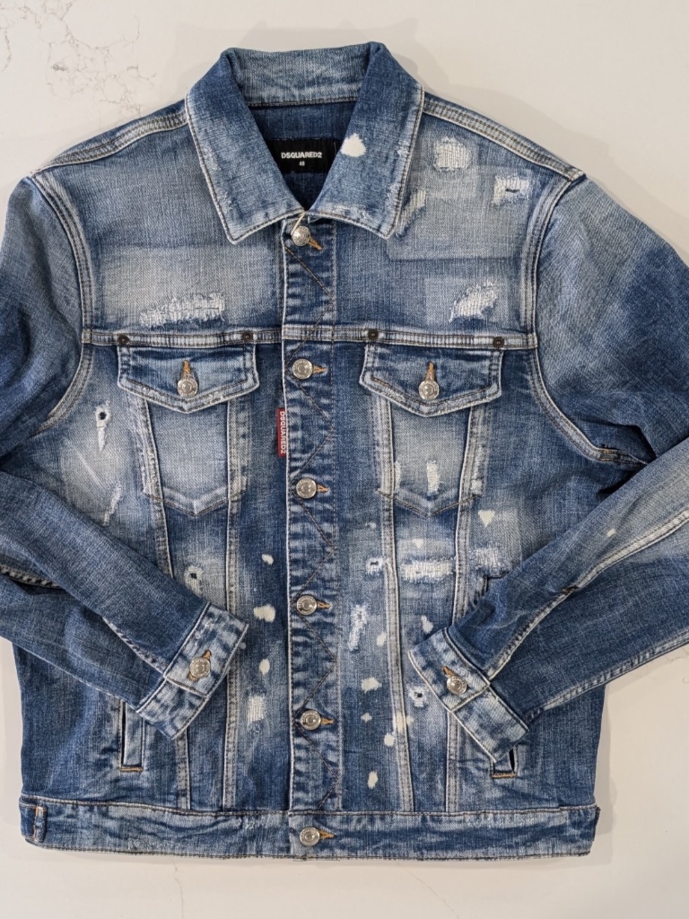 DSQUARED2 Dan Jean Jacket Distressed Blue Denim Trucker IT 48 US Medium $900